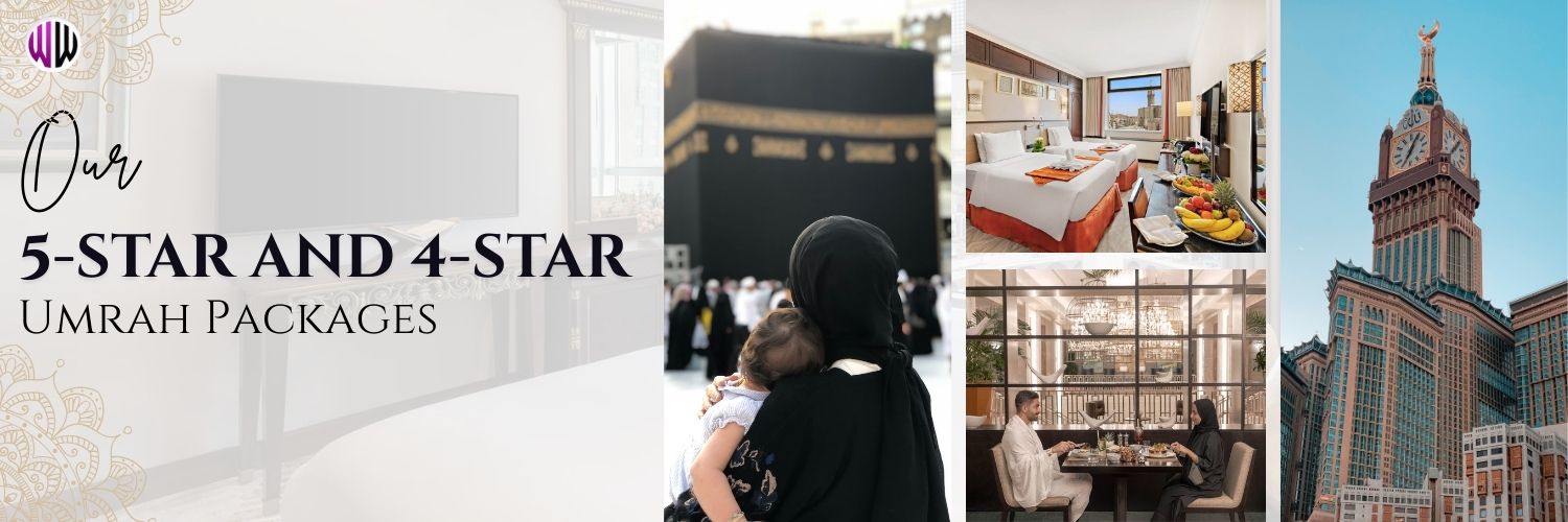 5-star and 4-star Umrah packages with luxurious hotels near Masjid al-Haram and Masjid an-Nabawi