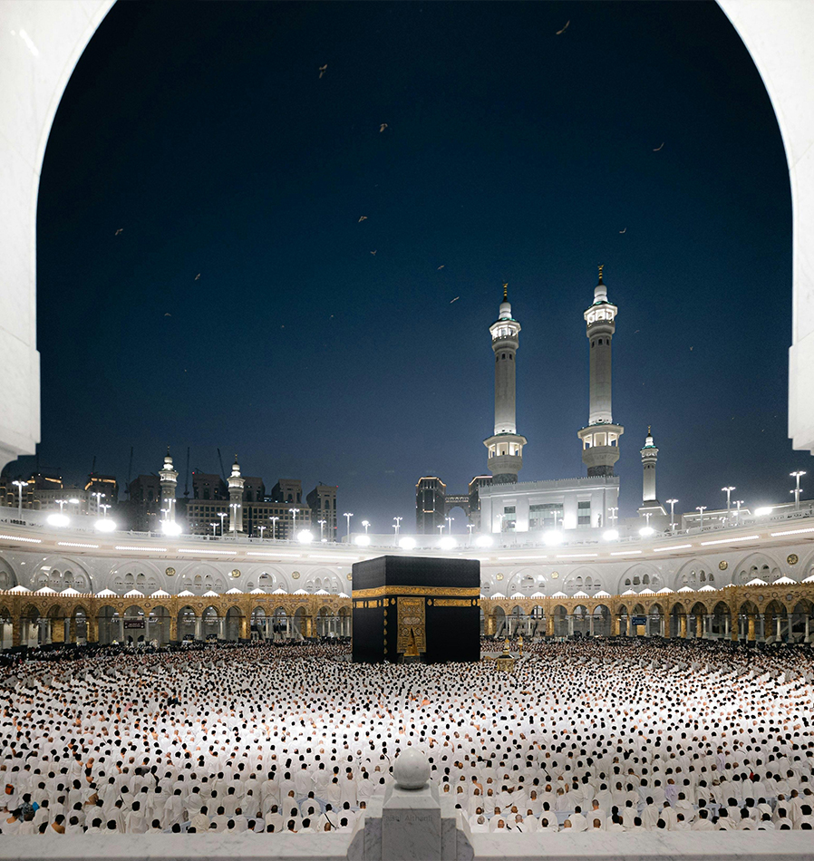 Muslim pilgrims performing Umrah at the Holy Kaaba in Makkah